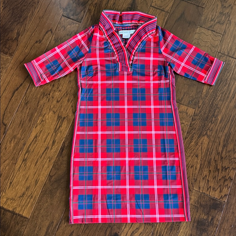 Gretchen Scott Ruff Neck Middleton Red Plaid Dress sz M - Gorgeous!!!